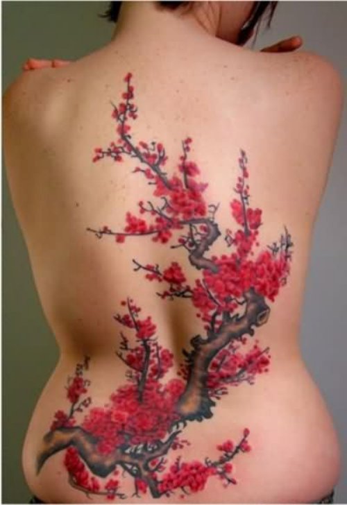 Unique Back Body Cherry Blosoom Tattoos